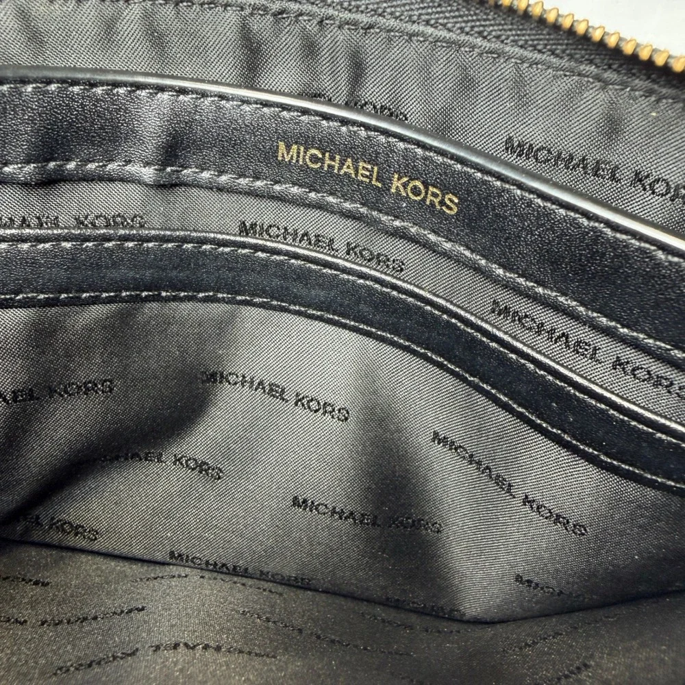 Michael Kors Heart Studded Clutch Bag Women Small Black Leather Gold Tone Zip